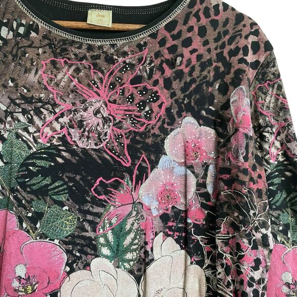 Jess & Jane Women Top Muted Gem Detail Floral Animal Print Cottagecore Boho - Picture 5 of 8